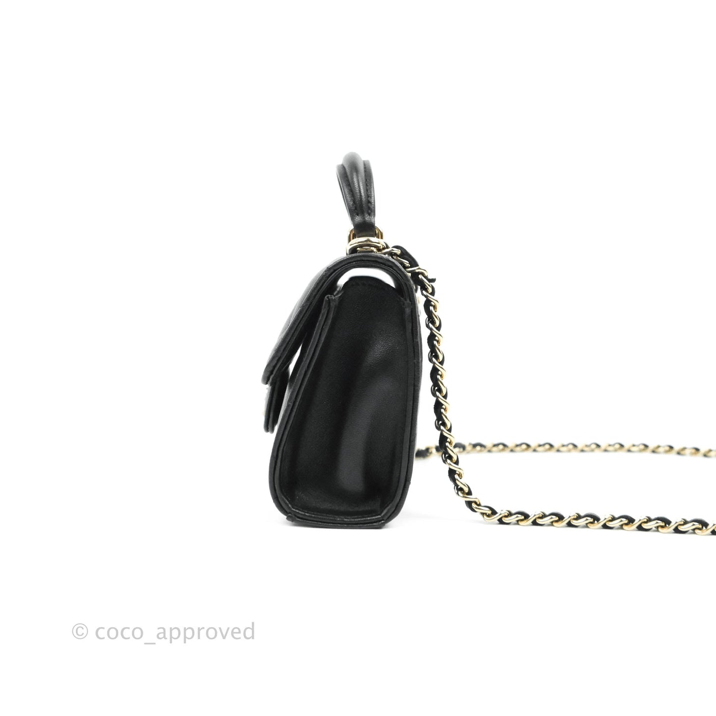 Chanel Mini Handle Clutch With Chain Black Lambskin Gold Hardware 22P