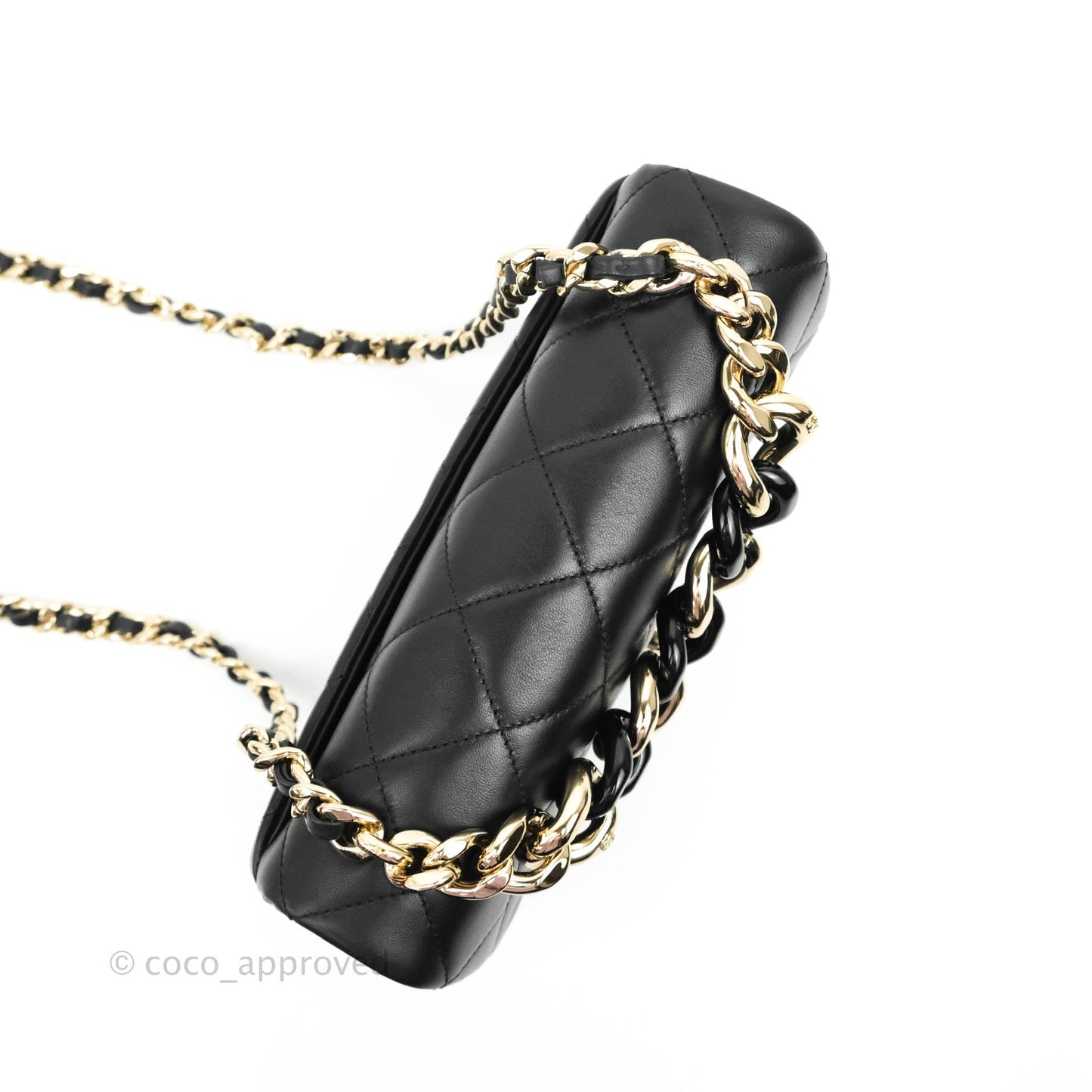Chanel Quilted Large Resin Bi-Color Chain Flap Bag Black Lambskin