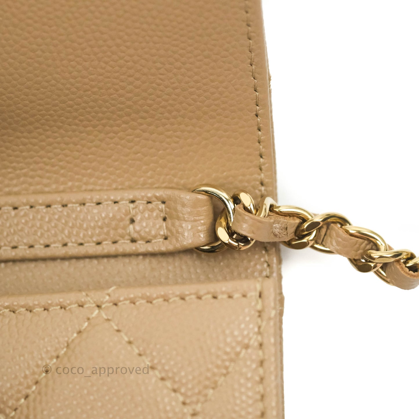 Chanel Mini Wallet With Chain Dark Beige Caviar Gold Hardware