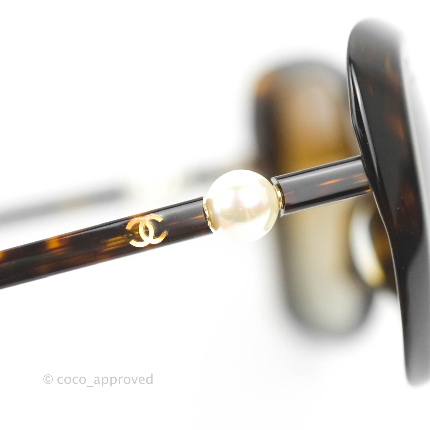 Chanel Tortoise Shell Oversized Frame Pearl CC Sunglasses