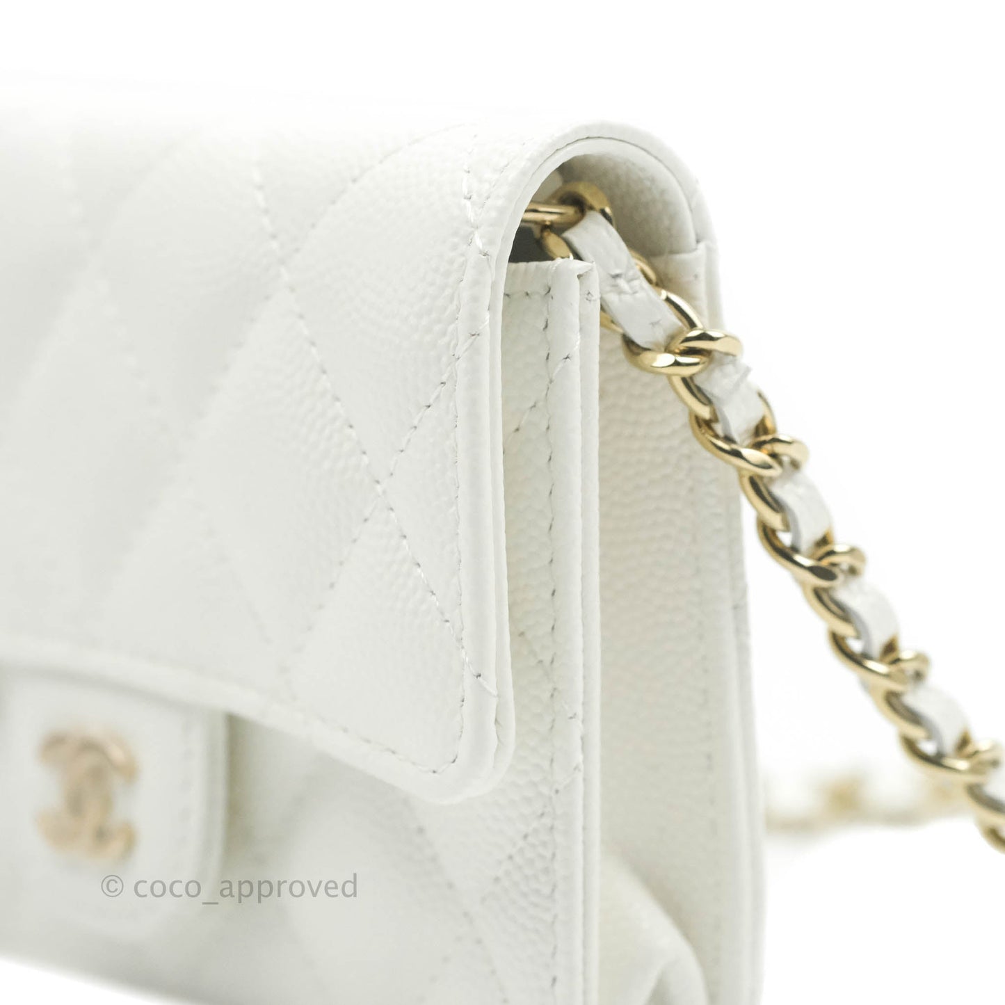 Chanel Mini Wallet With Chain White Caviar Gold Hardware