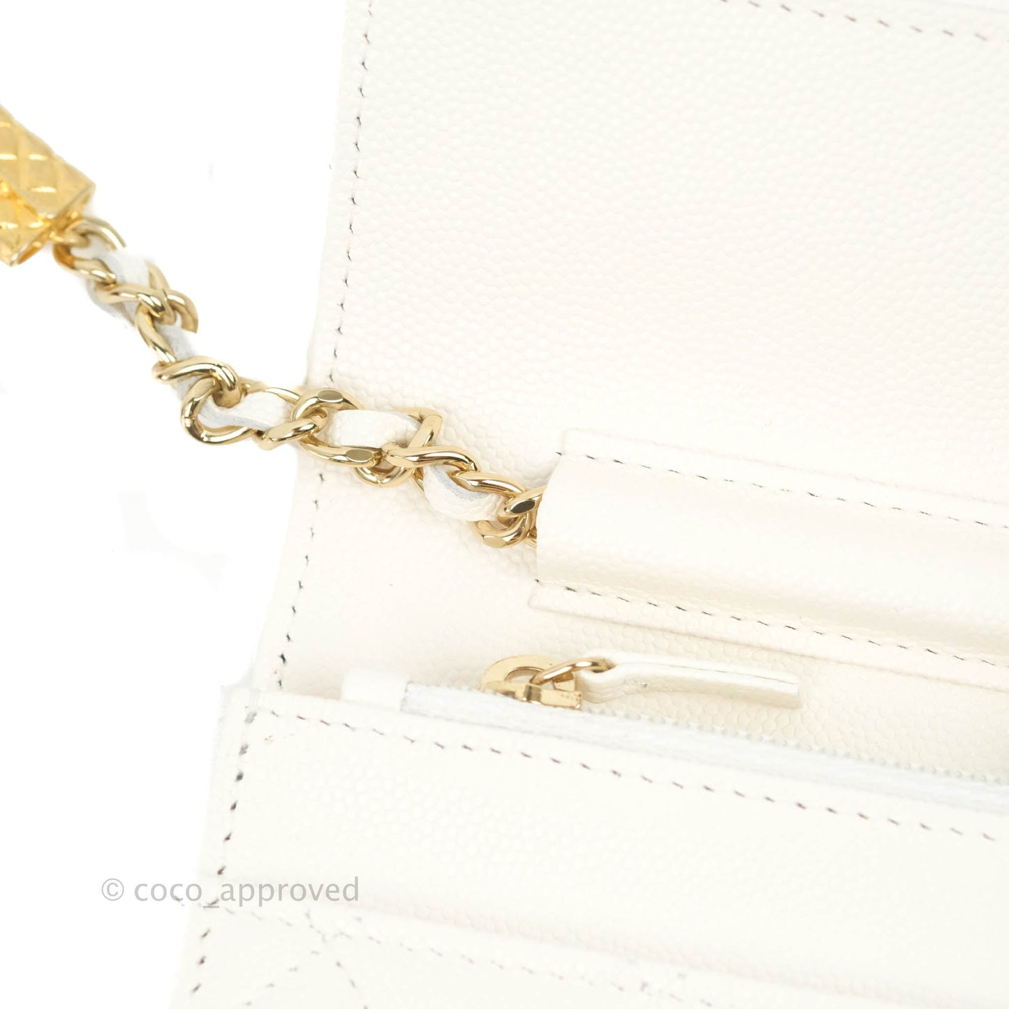 Chanel Quilted WOC White Caviar Gold Hardware With Charms