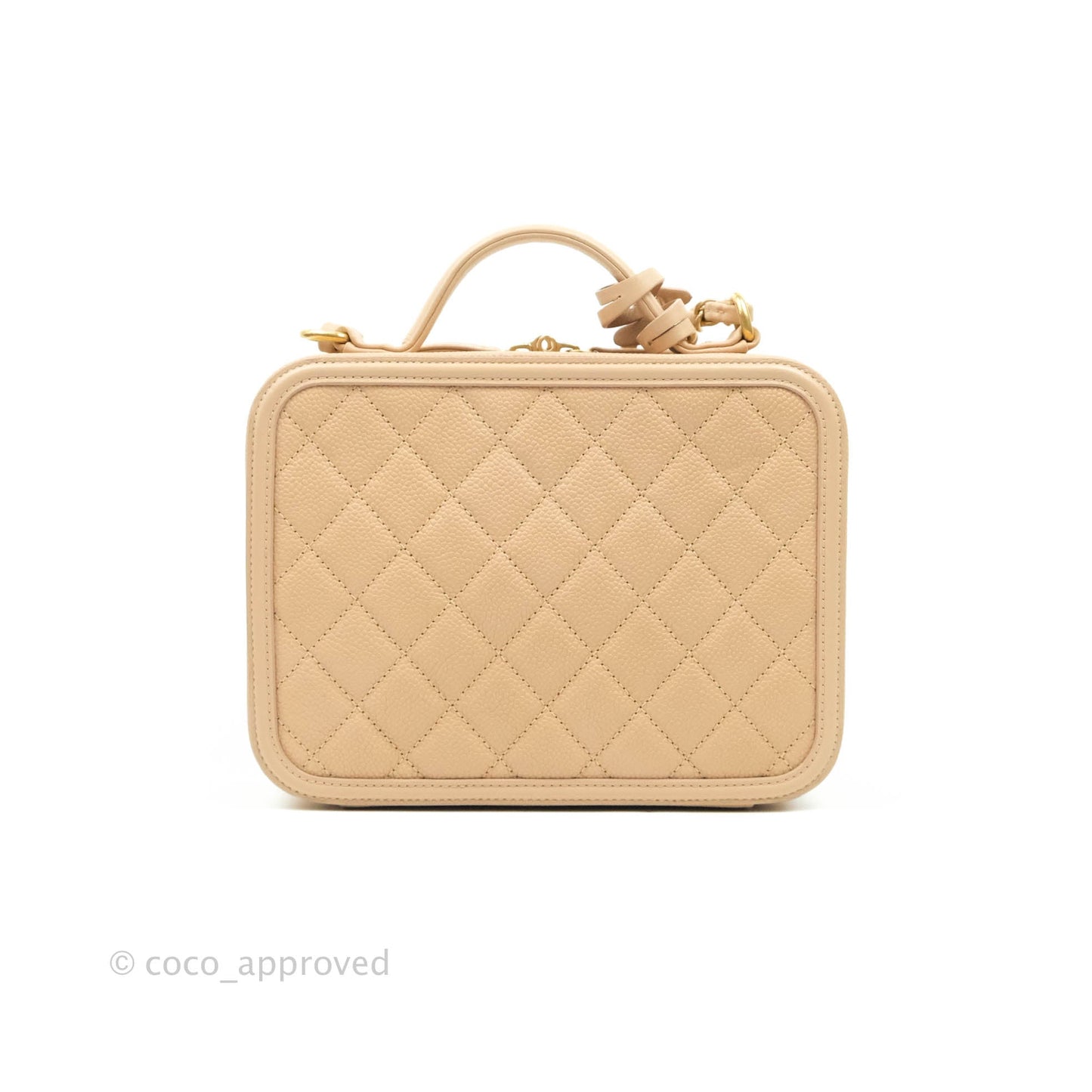 Chanel Quilted Medium CC Filigree Vanity Case Beige Caviar Gold Hardware
