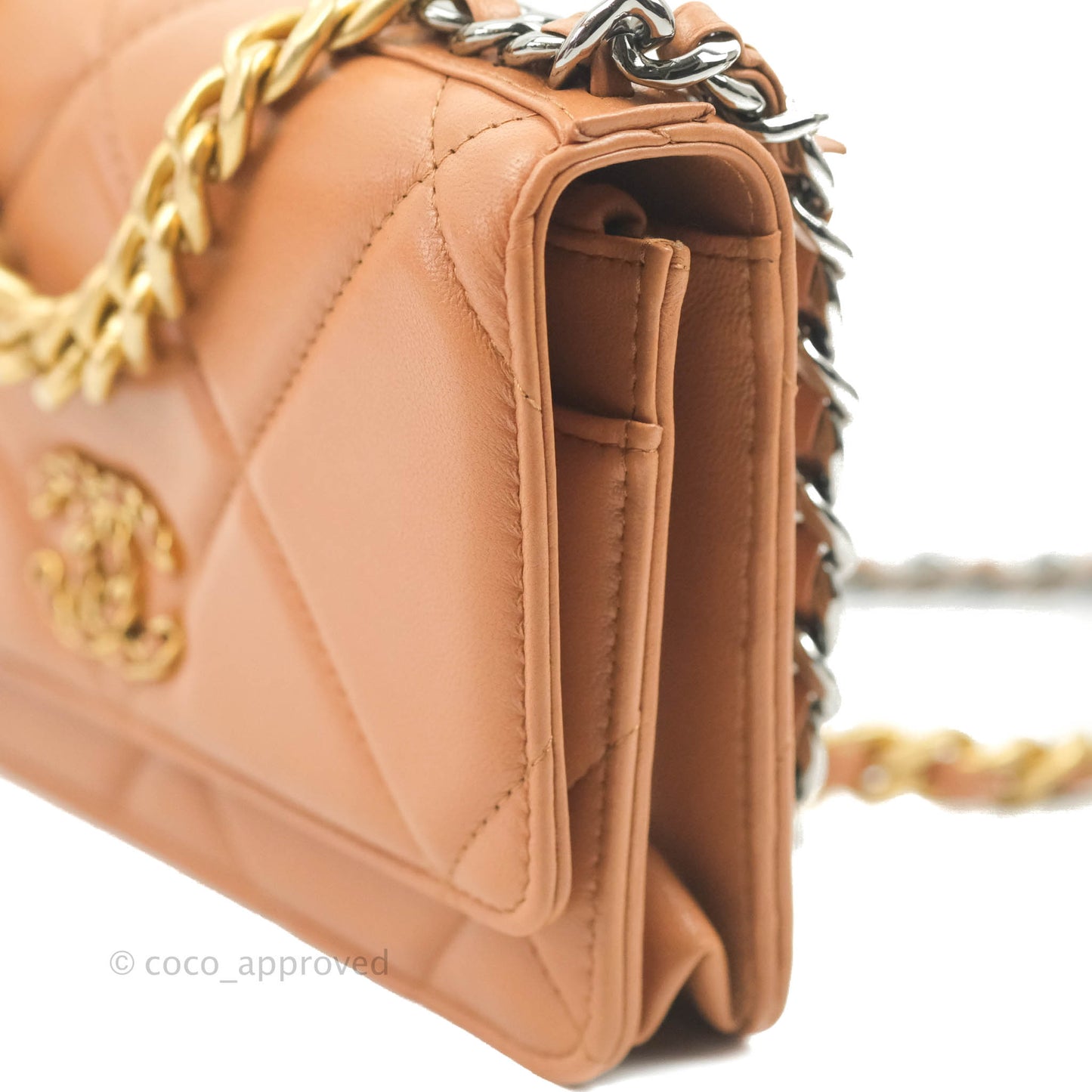 Chanel 19 Wallet on Chain WOC Dark Beige Caramel Lambskin Mixed Hardware