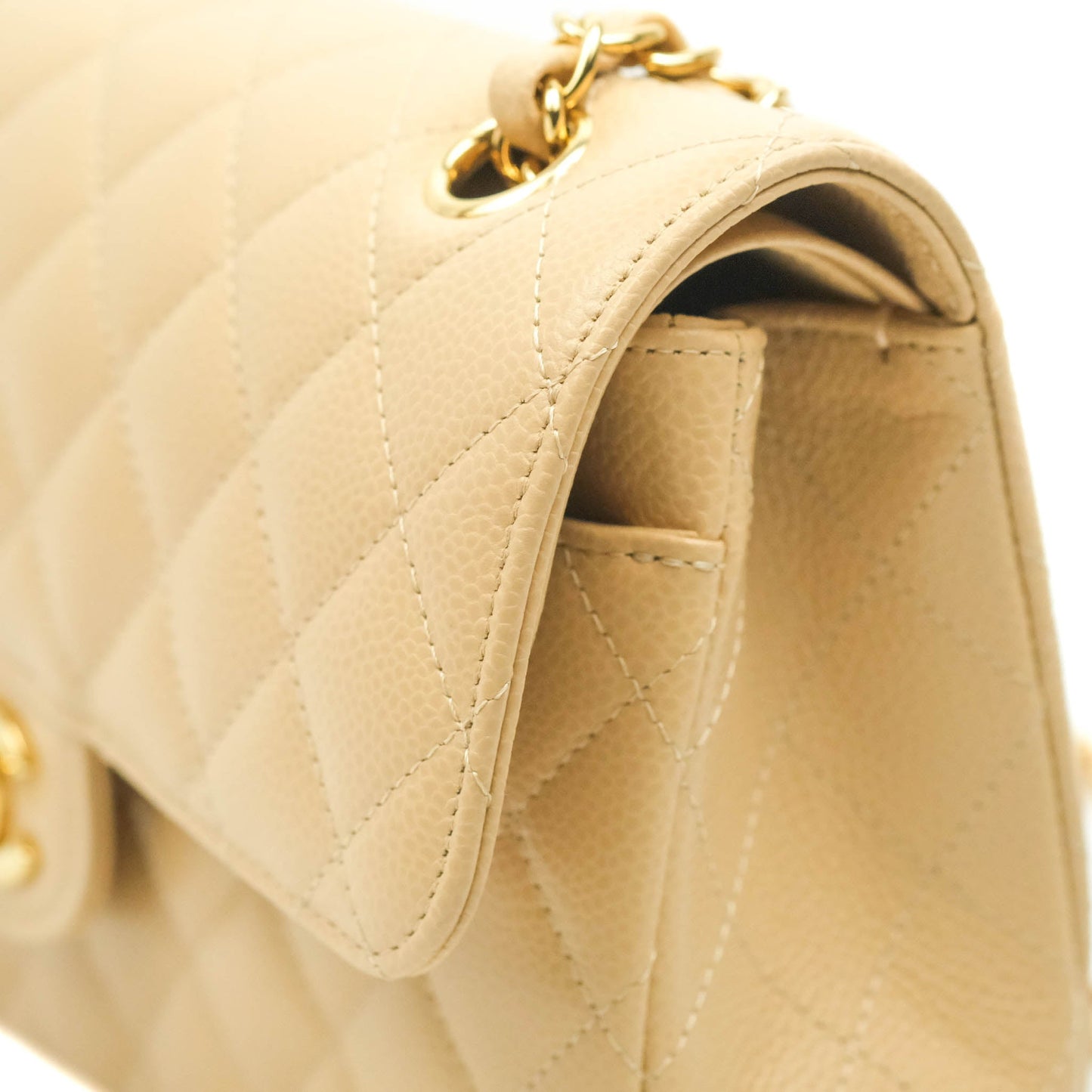 Chanel Small Classic Quilted Flap Beige Caviar Gold Hardware