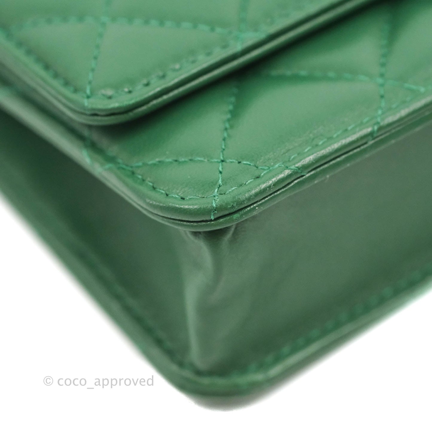 Chanel Quilted Classic Wallet on Chain WOC Green Lambskin Silver Hardware