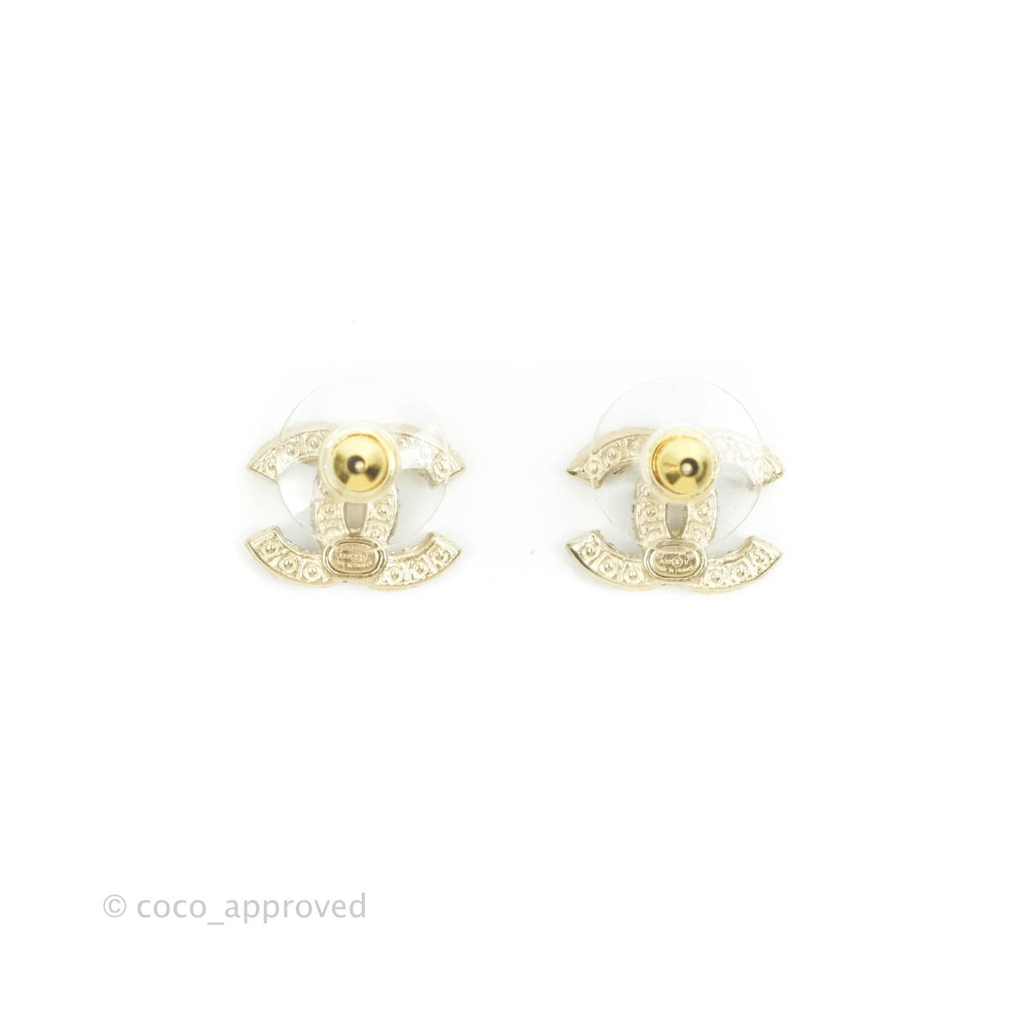 Chanel Pearl CC Earrings Gold Tone 22V