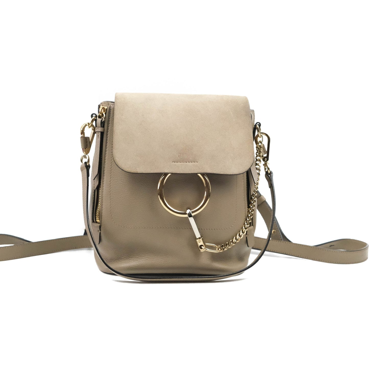 Chloe Small Faye Backpack Suede Calfskin Motty Grey Gold Hardware