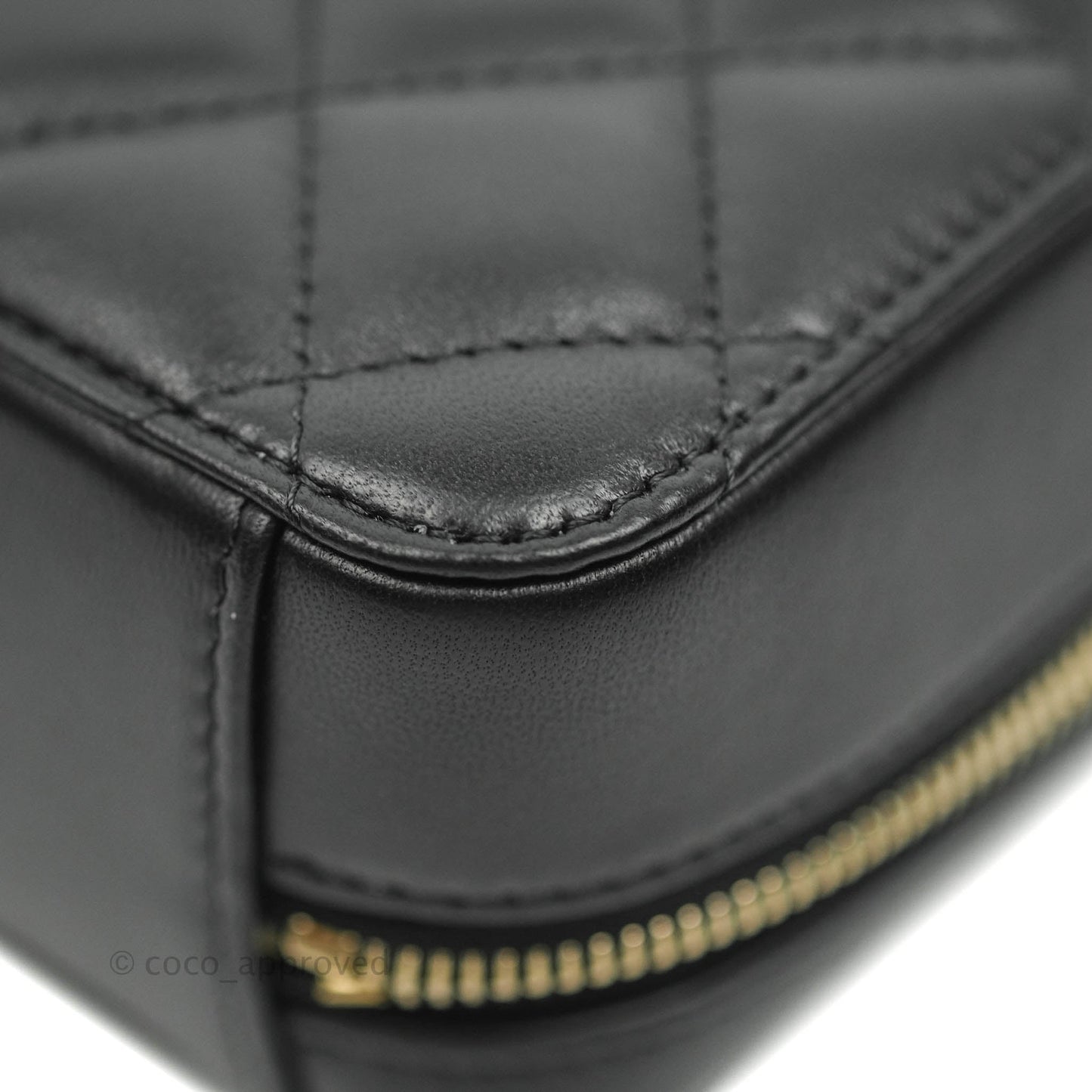 Chanel Mini Pearl Crush Quilted Camera Case Black Lambskin Aged Gold Hardware