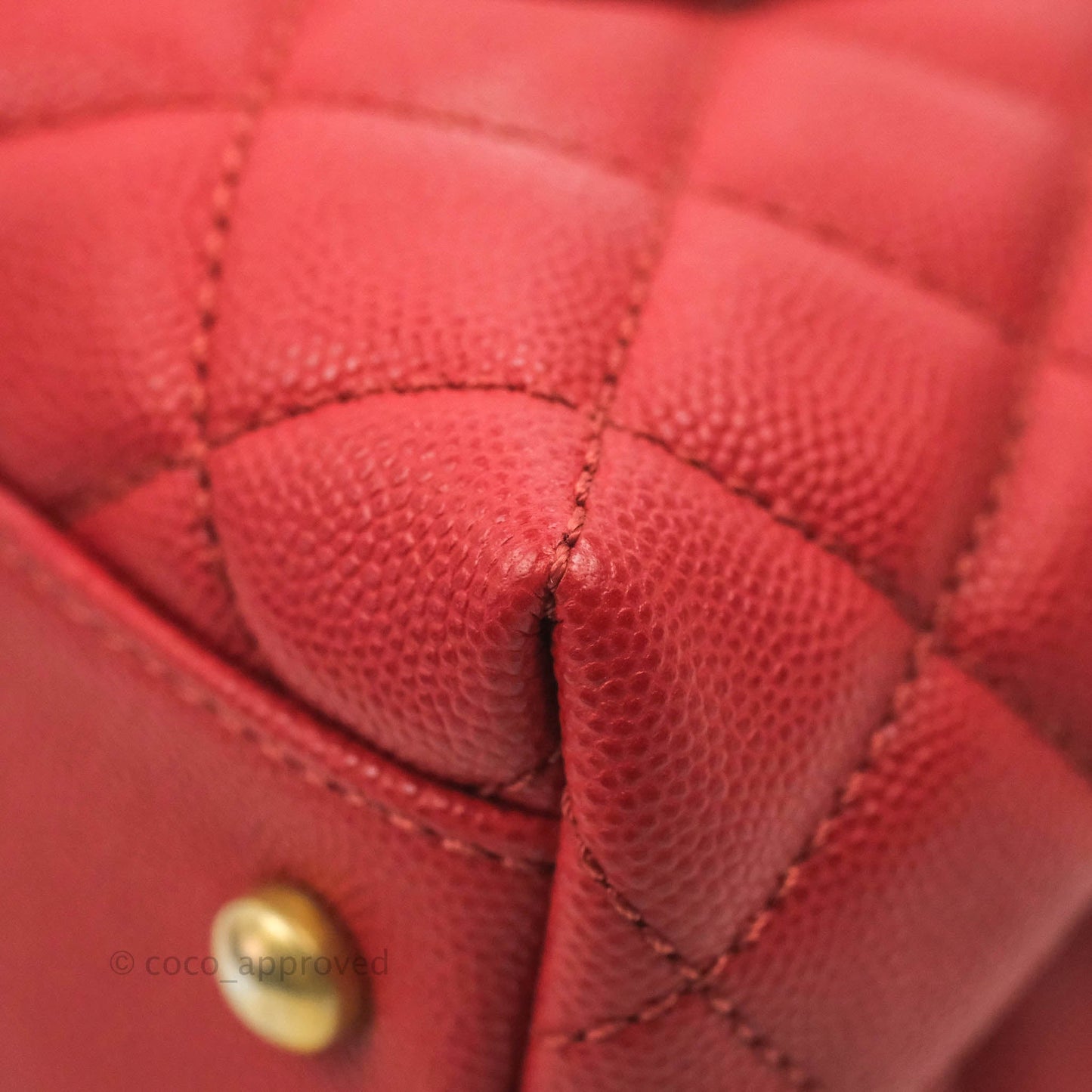 Chanel Small Quilted Coco Handle Red Caviar Gold Hardware