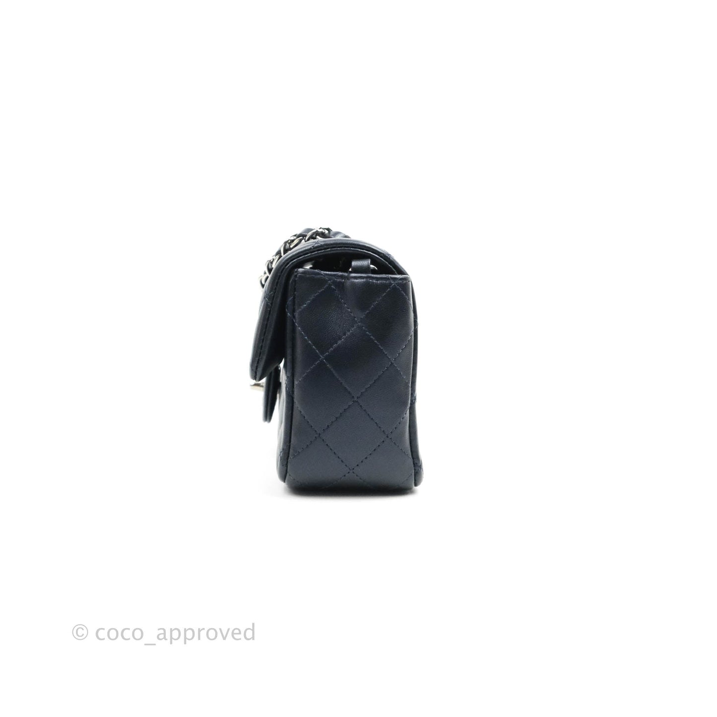 Chanel Quilted Mini Rectangular Lambskin Dark Navy Silver Hardware