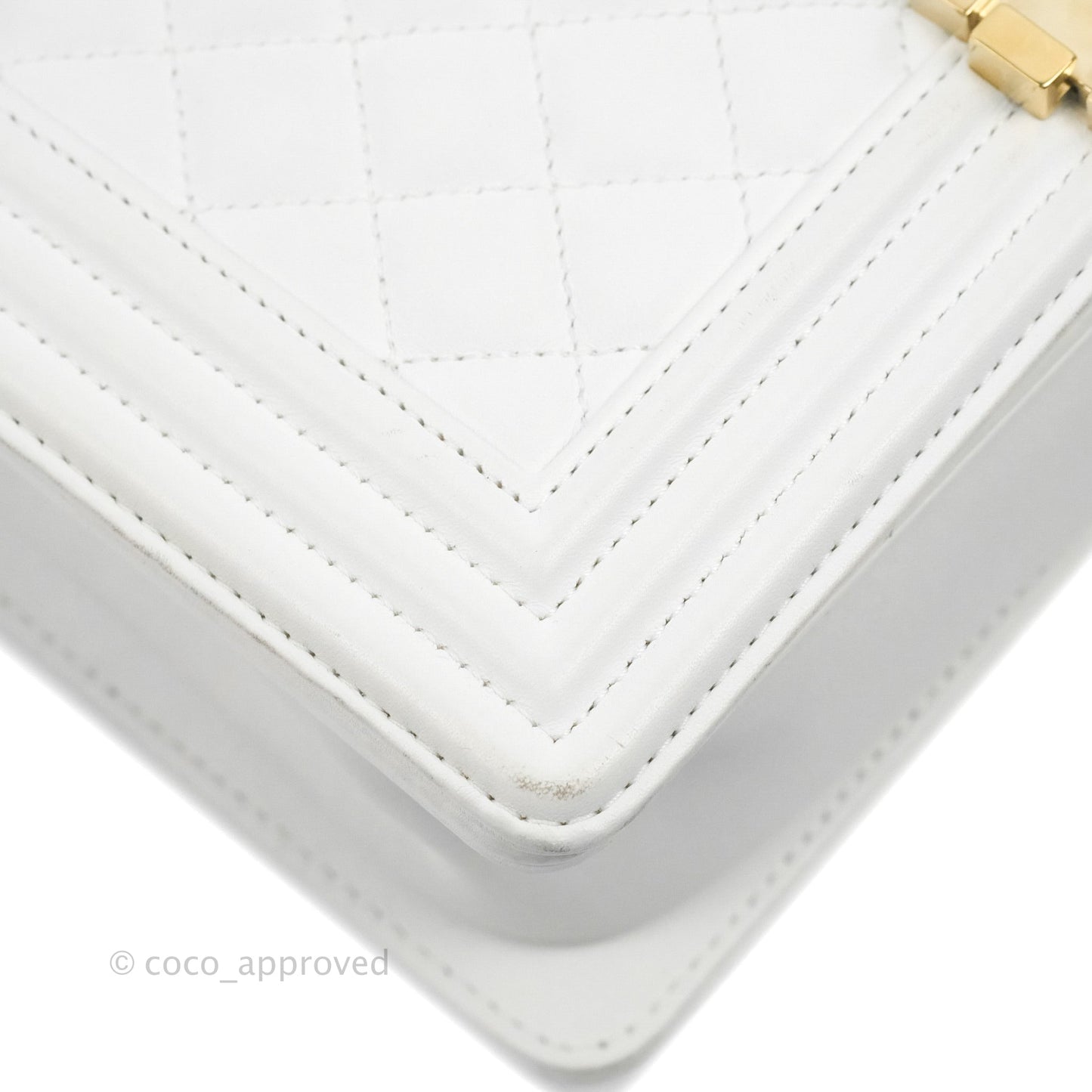 Chanel Quilted Medium Boy White Calfskin Gold Hardware