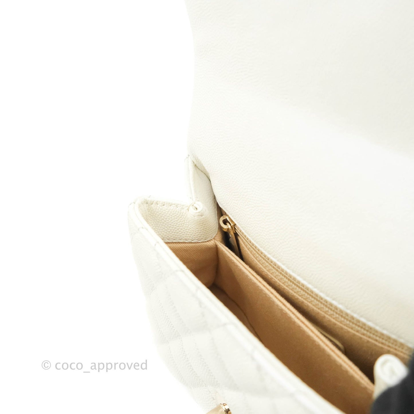 Chanel Mini Coco Handle Quilted Iridescent White Caviar Gold Hardware