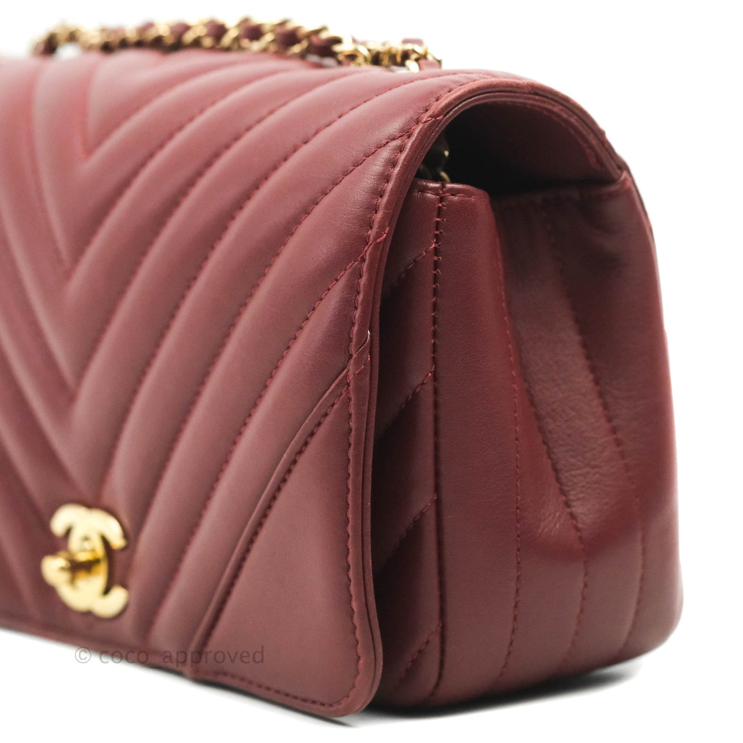 Chanel Small Statement Chevron Flap Bag Burgundy Lambskin Gold Hardware