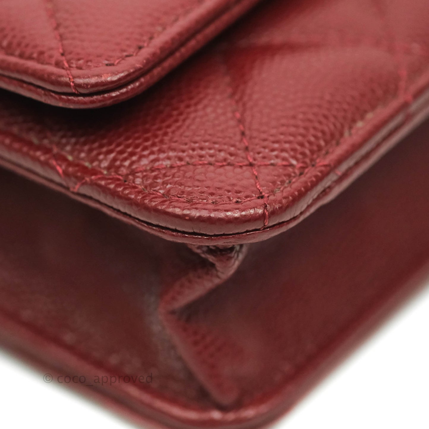 Chanel Quilted Wallet on Chain WOC Burgundy Caviar Gold Hardware