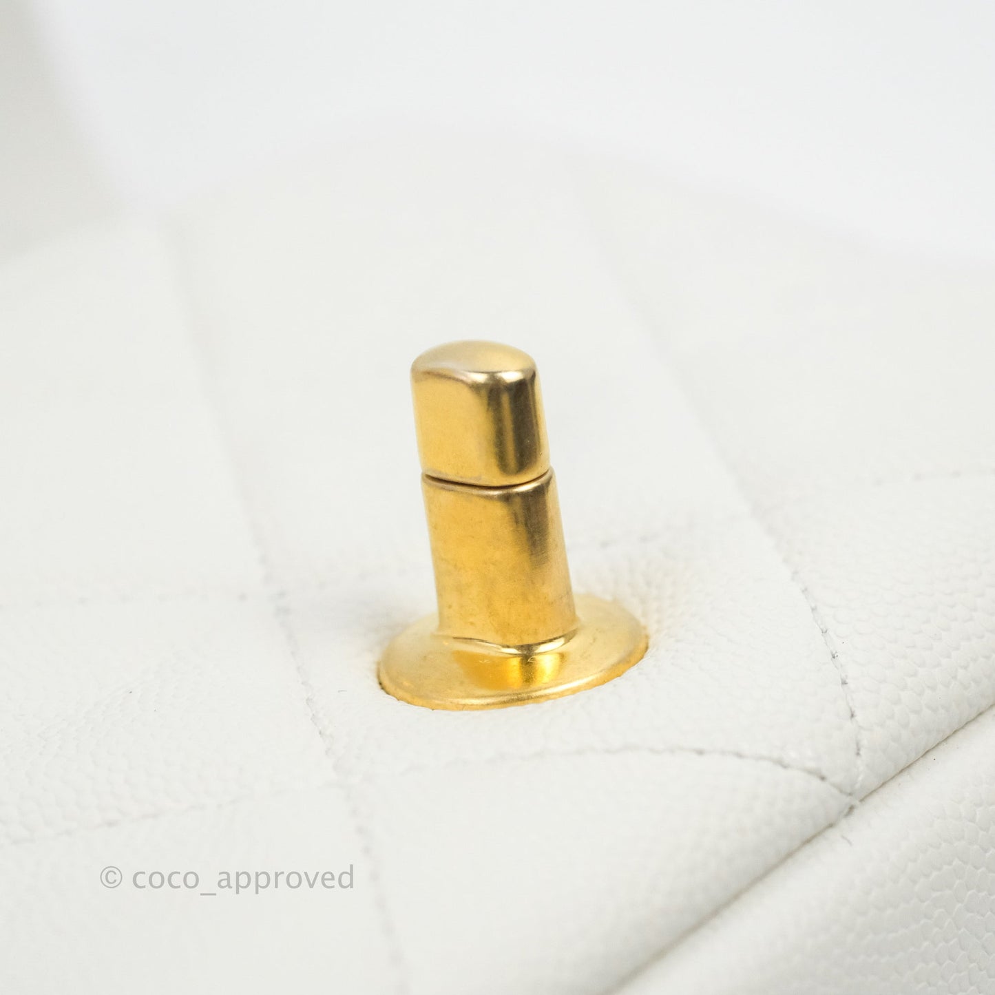 Chanel Mini Flap with Coin Charm White Caviar Aged Gold Hardware 22A