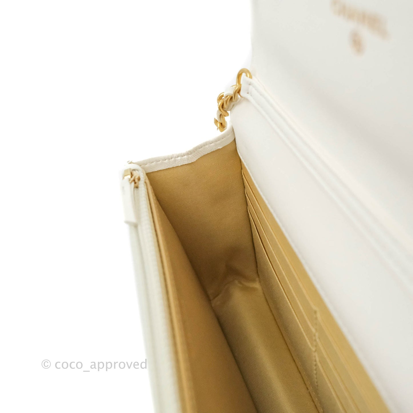 Chanel Quilted Pearl Crush Wallet on Chain WOC White Lambskin Aged Gold Hardware