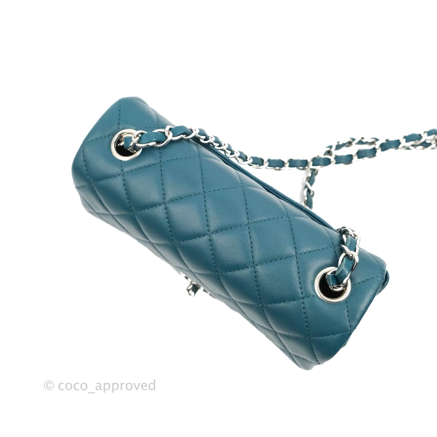 Chanel Quilted Mini Rectangular Flap Teal Lambskin Silver Hardware