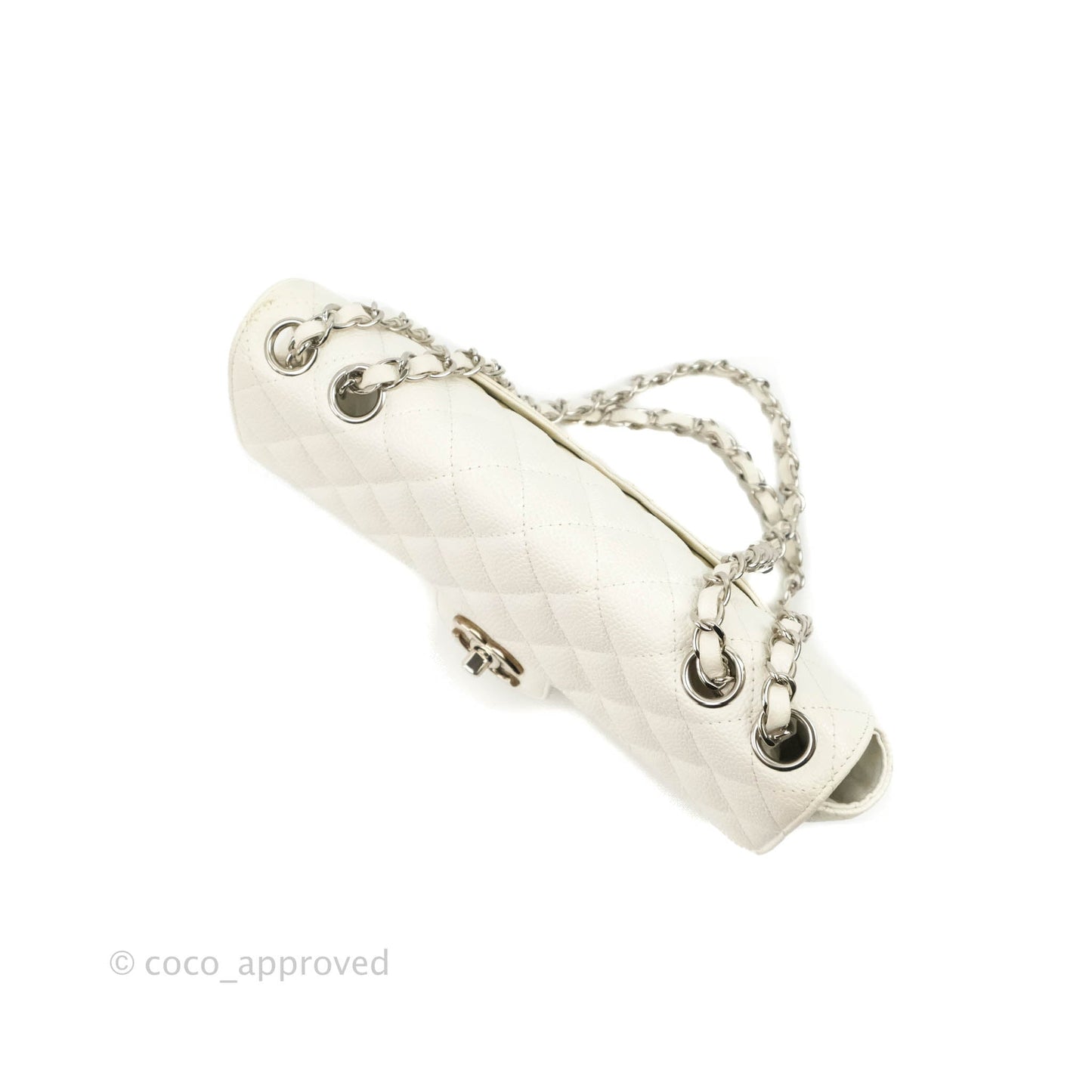 Chanel Quilted East West Flap White Soft Caviar Silver Hardware
