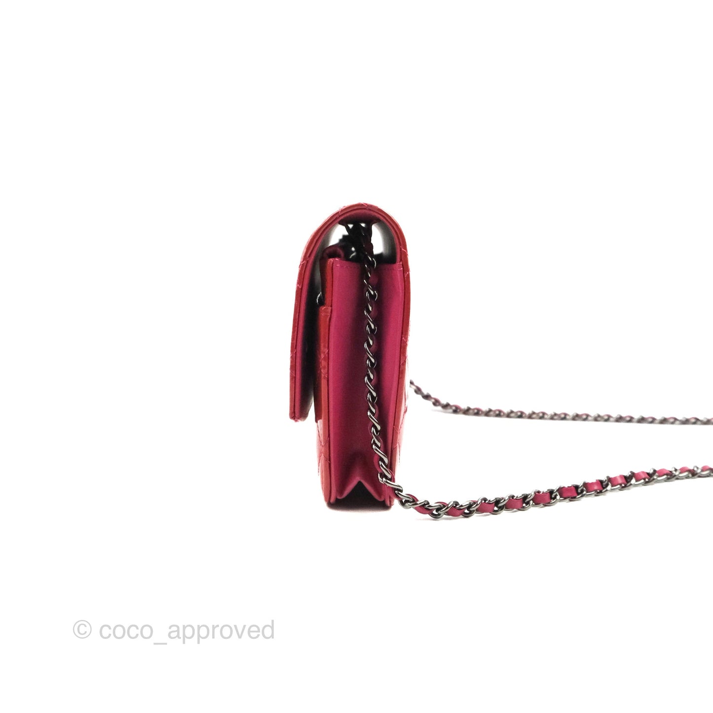 Chanel Wallet on Chain WOC Quilted Red Patent Ruthenium Hardware