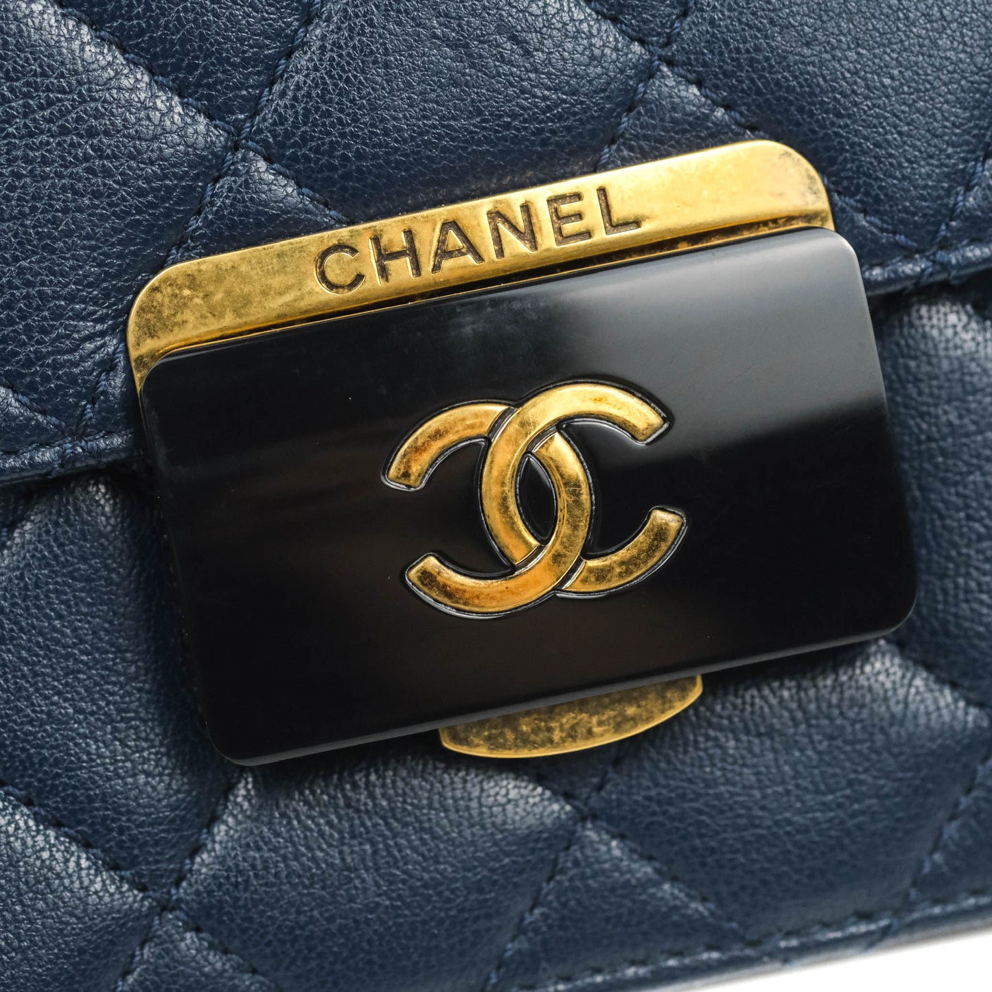 Chanel Beauty Lock Flap Bag Navy Sheepskin Aged Gold Hardware