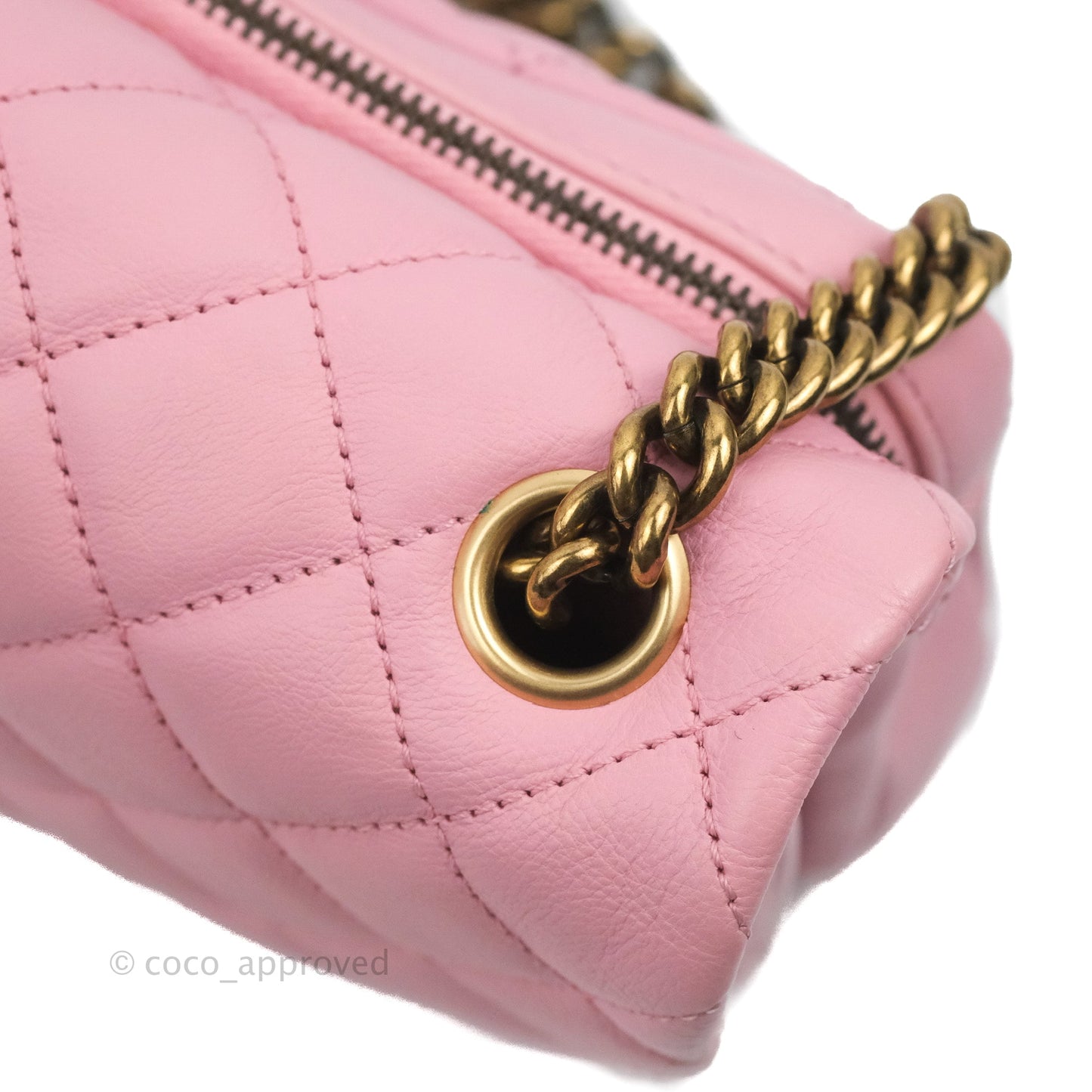 Chanel CC Crown Flap Pink Calfskin Antique Gold Hardware