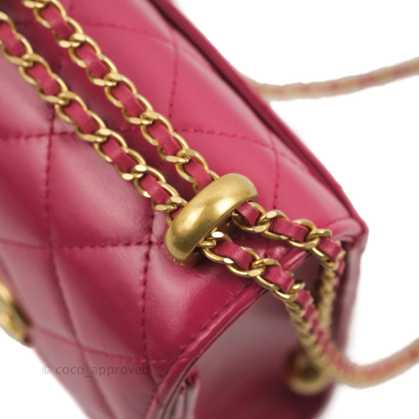 Chanel Quilted Perfect Fit Dark Pink Phone Holder Aged Gold Hardware