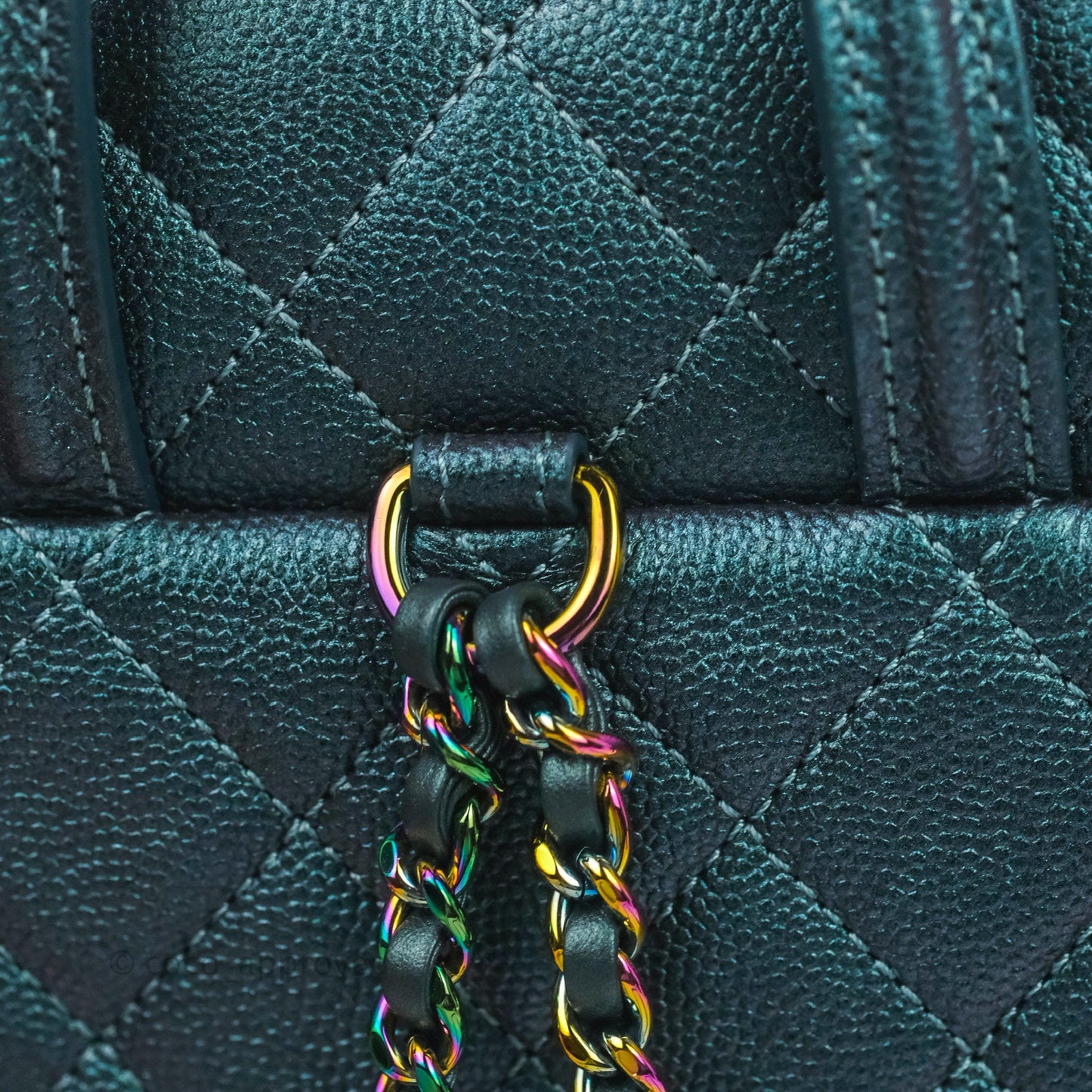 Chanel Quilted CC Filigree Backpack Caviar Iridescent Dark Turquoise Rainbow Hardware