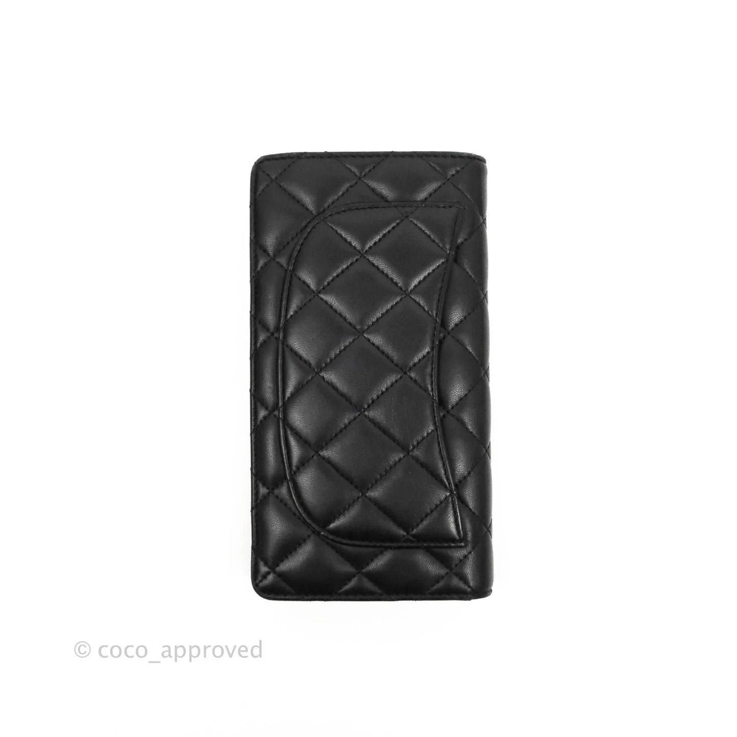 Chanel Quilted Long Wallet Black Lambskin Silver Hardware