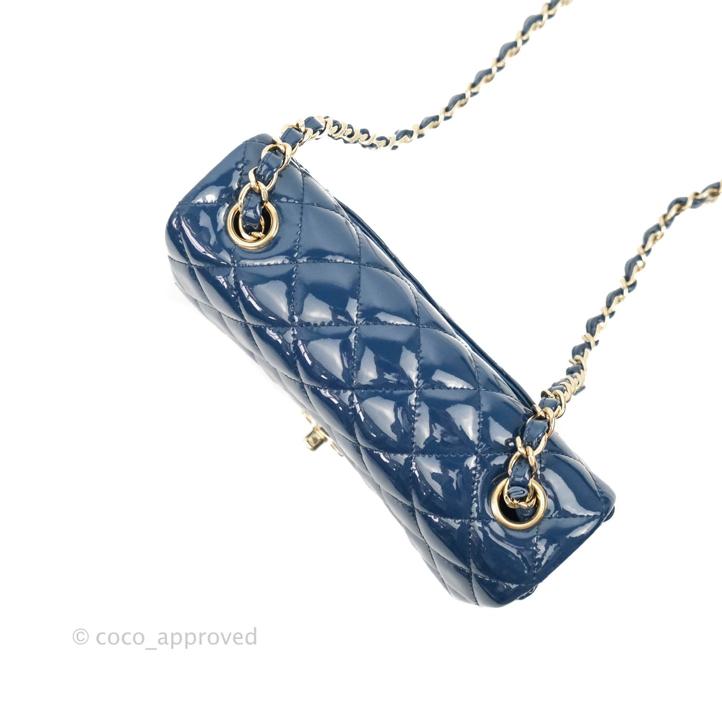 Chanel Quilted Mini Rectangular Flap Navy Patent Leather Gold Hardware