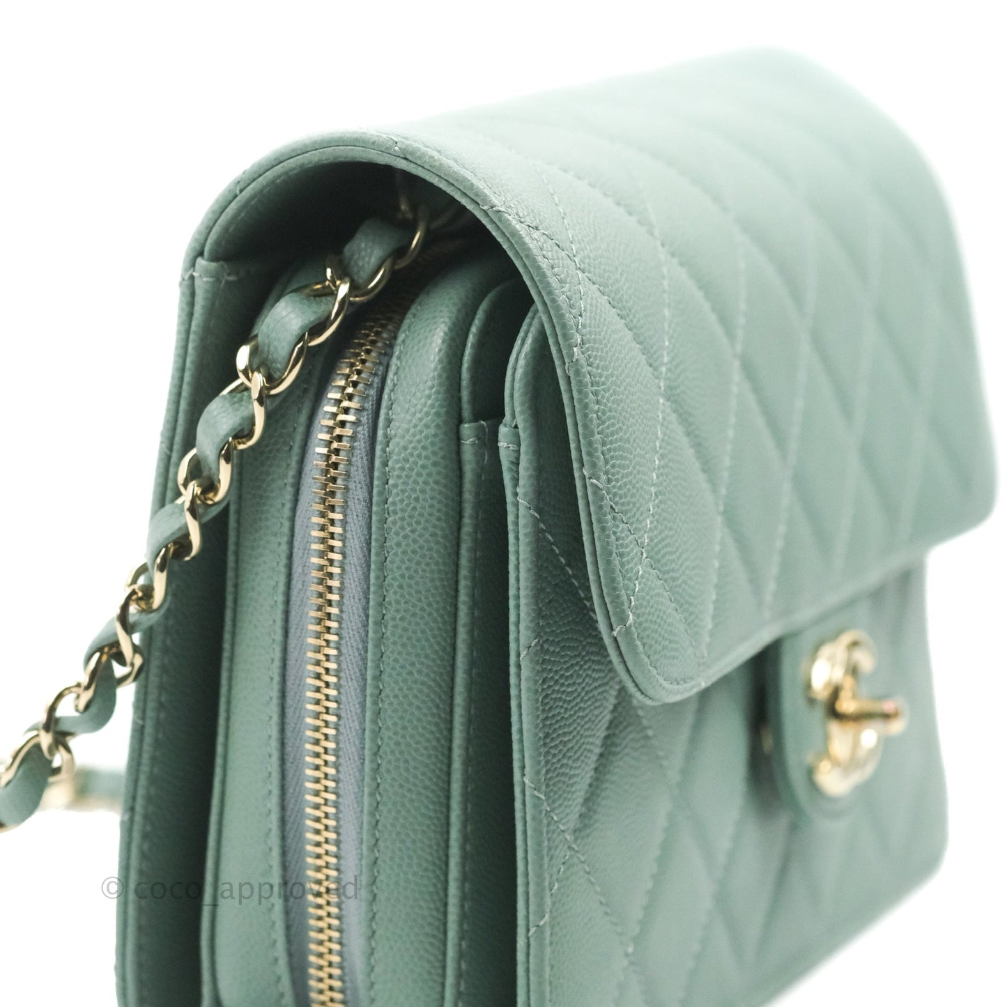 Chanel Quilted Like The Wallet Flap Blue-Greyish Caviar Gold Hardware