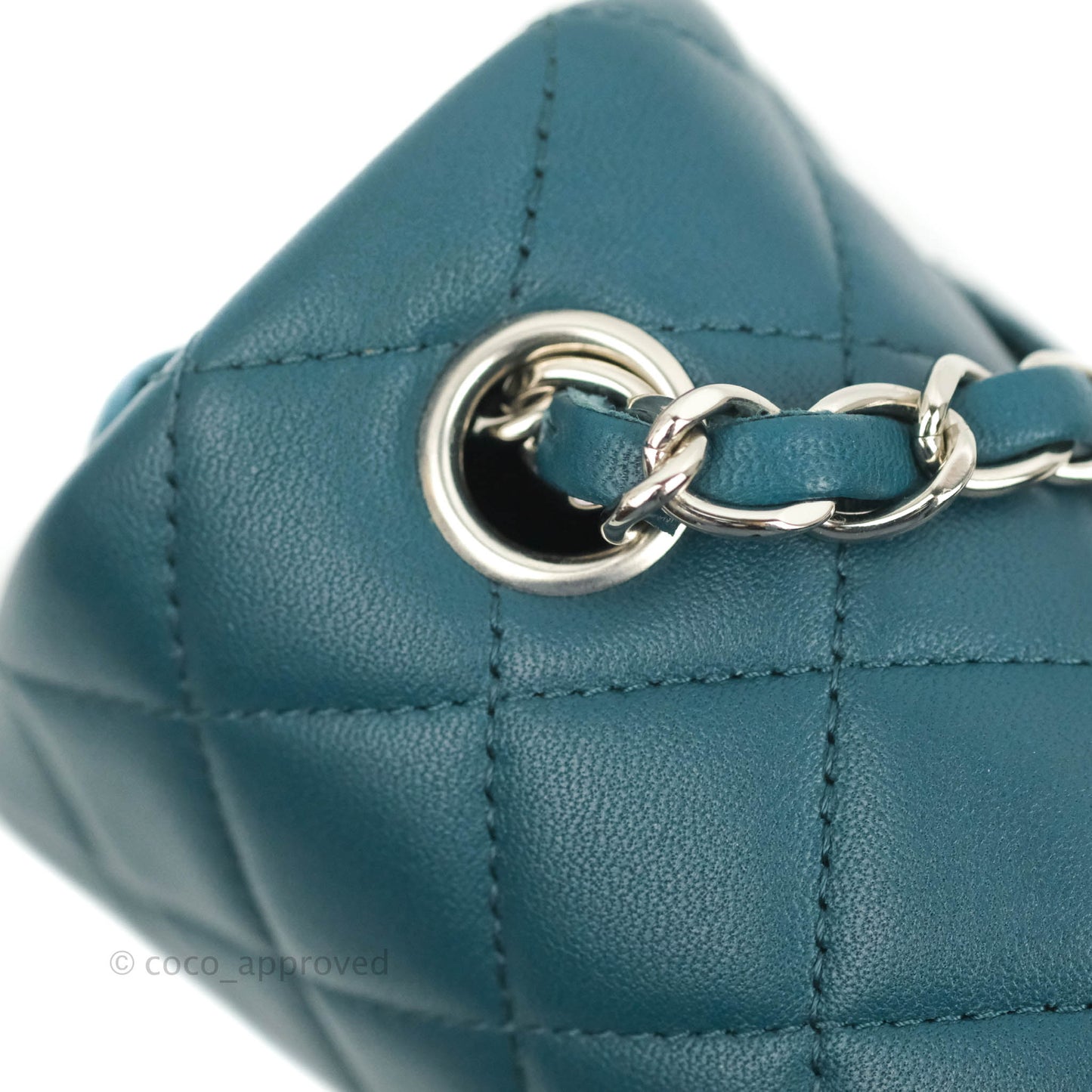 Chanel Quilted Mini Rectangular Flap Teal Lambskin Silver Hardware