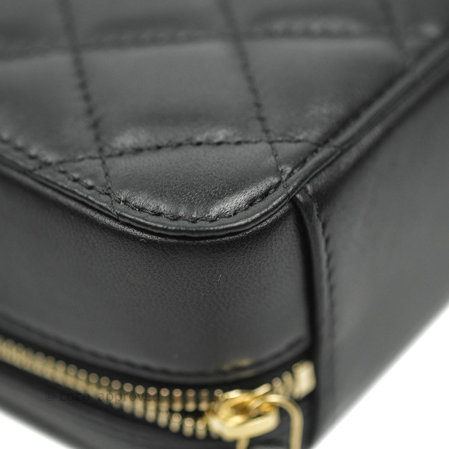 Chanel Mini Pearl Crush Quilted Camera Case Black Lambskin Aged Gold Hardware