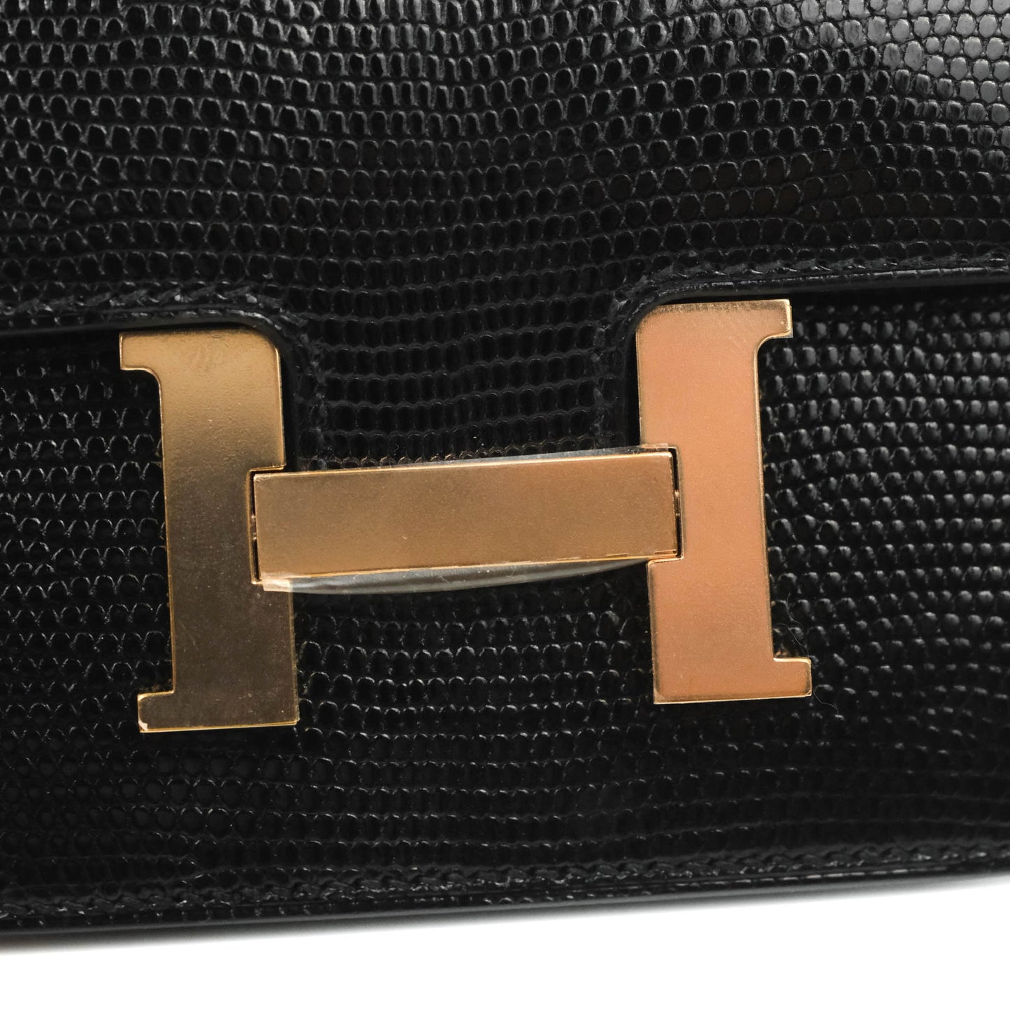 Hermès Constance Slim Wallet Black Lizard Leather Rose Gold Hardware