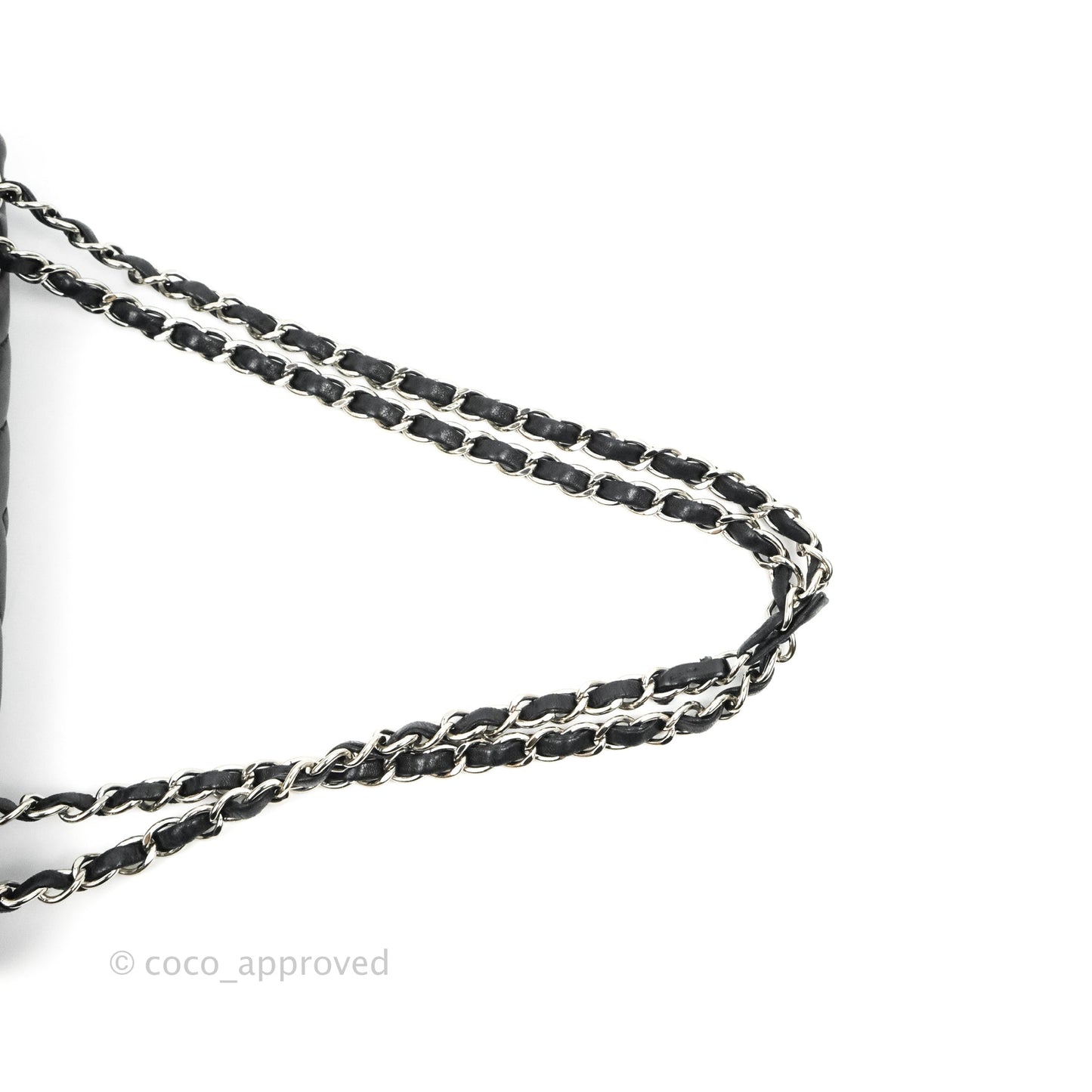 Chanel Quilted Large Single Flap Chevron Black Lambskin Silver Hardware