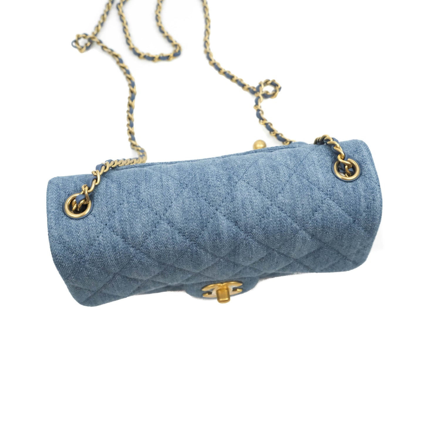 Chanel Mini Rectangular Pearl Crush Quilted Denim Aged Gold Hardware 22C