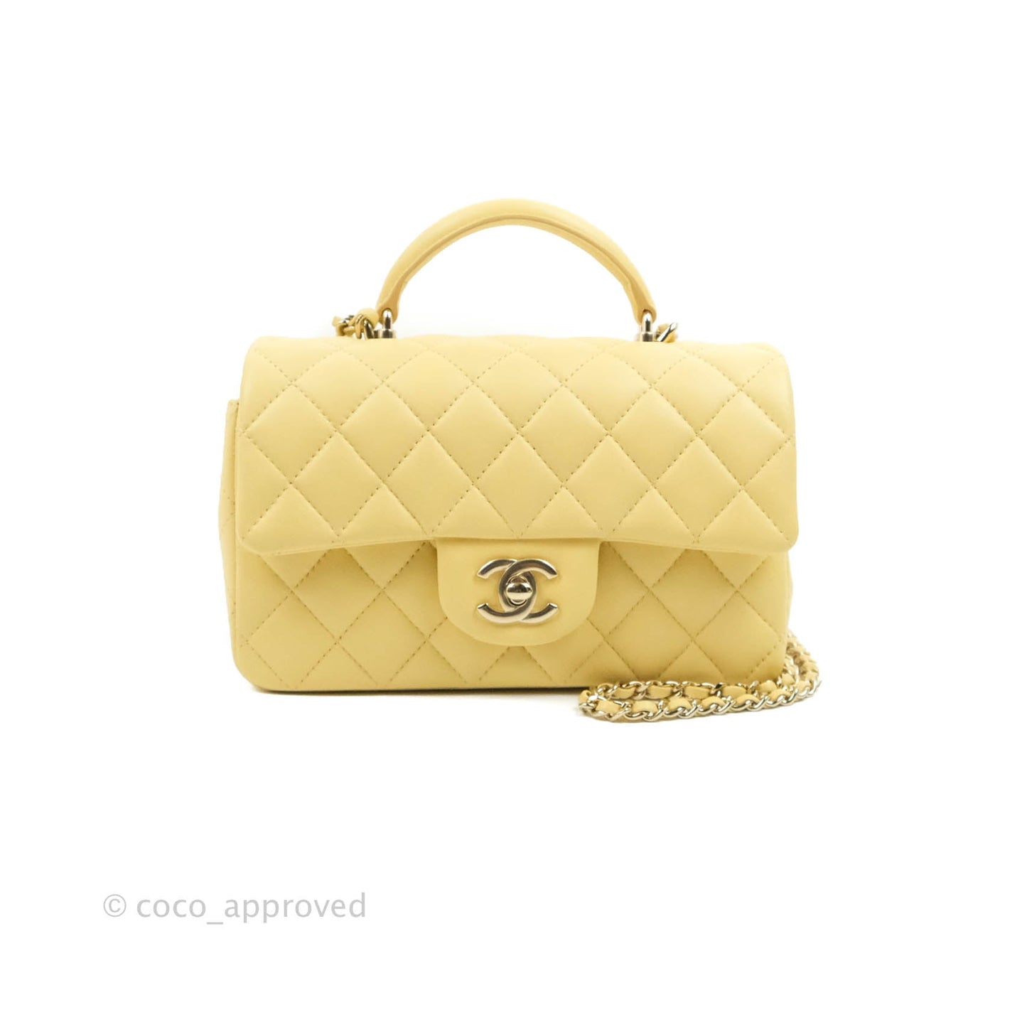 Chanel Top Handle Mini Rectangular Flap Bag Yellow Lambskin Gold Hardware