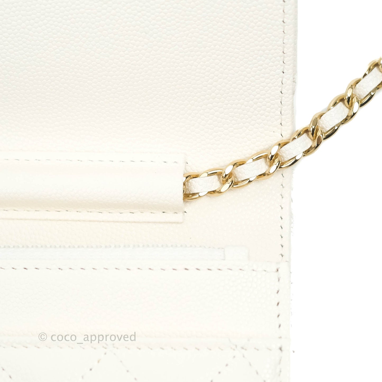 Chanel Quilted WOC White Caviar Gold Hardware With Charms