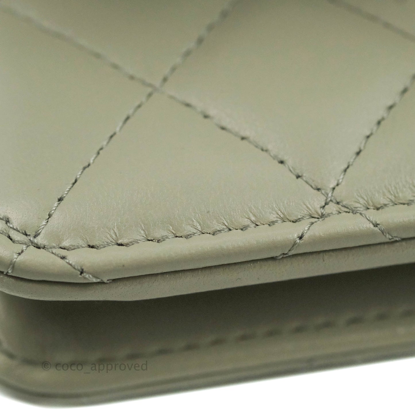 Chanel Quilted Pearl Crush Wallet on Chain WOC Light Grey Lambskin Aged Gold Hardware 22C