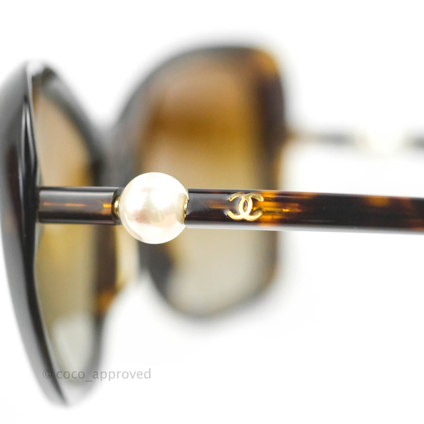 Chanel Tortoise Shell Oversized Frame Pearl CC Sunglasses