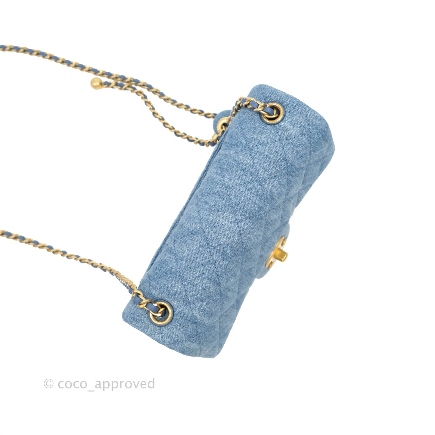 Chanel Mini Rectangular Pearl Crush Quilted Denim Aged Gold Hardware 22C