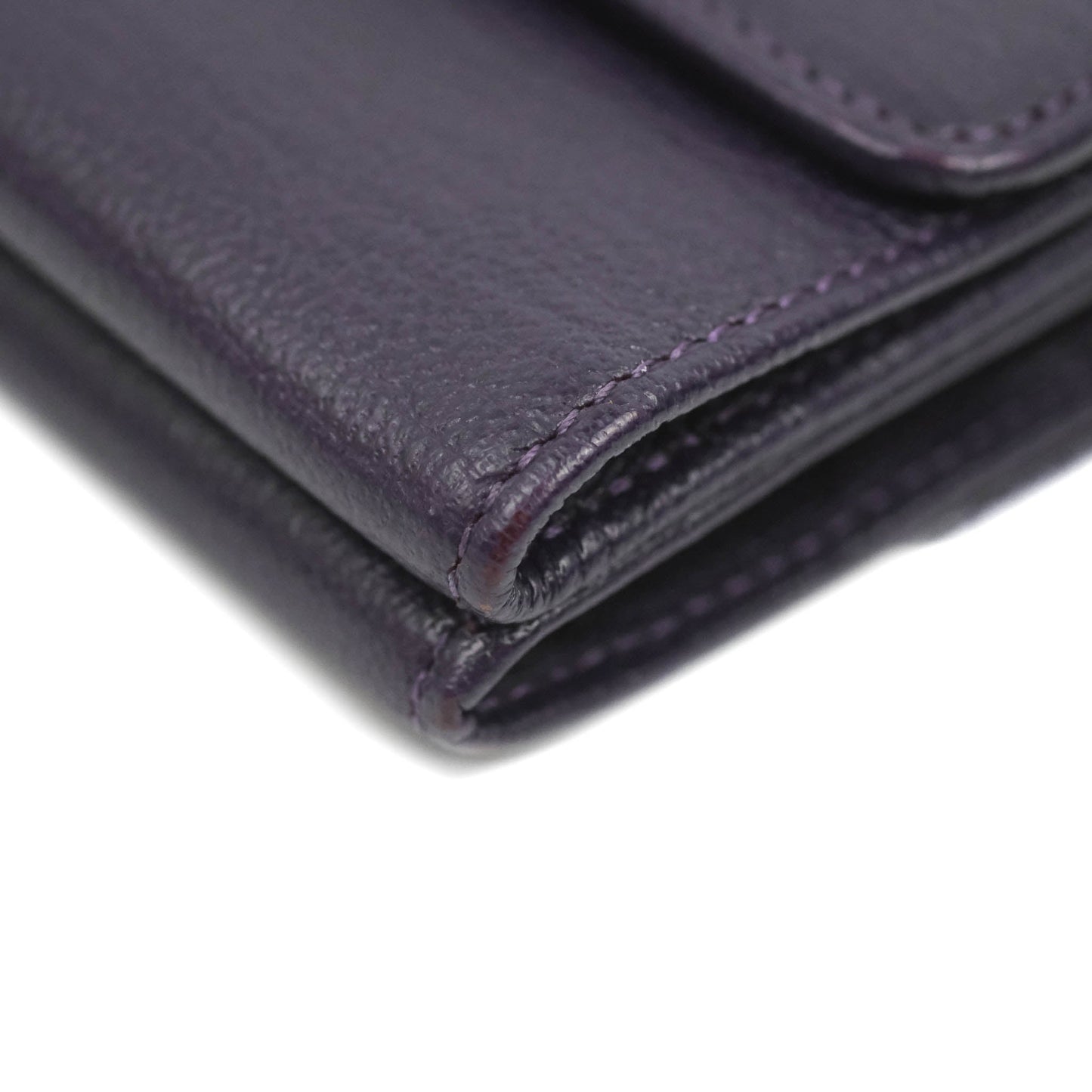 Chanel Vintage CC Tri-fold Short Wallet Purple Gold Hardware