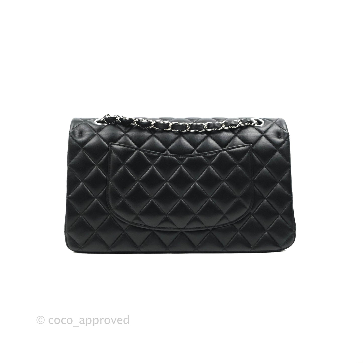 Chanel Classic M/L Medium Flap Quilted Black Lambskin Silver Hardware