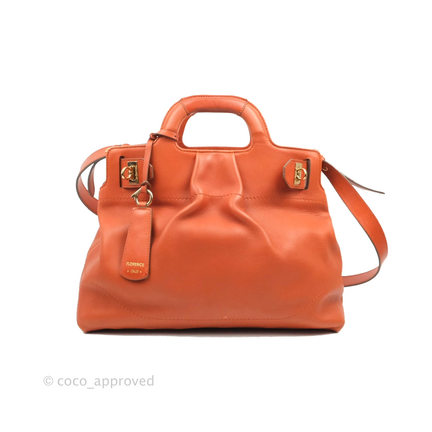 Salvatore Ferragamo Orange Top Handle Bag With Strap