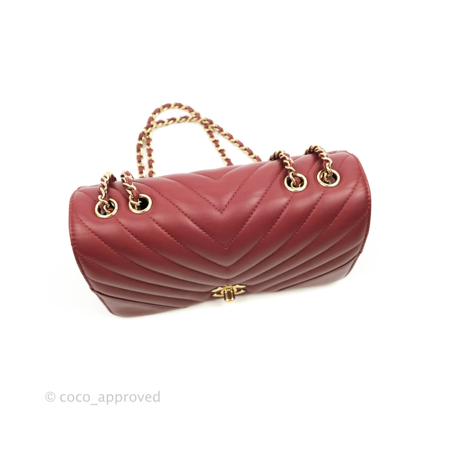 Chanel Small Statement Chevron Flap Bag Burgundy Lambskin Gold Hardware