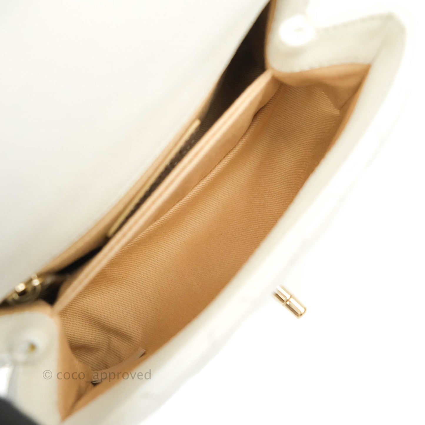Chanel Mini Coco Handle Quilted Iridescent White Caviar Gold Hardware