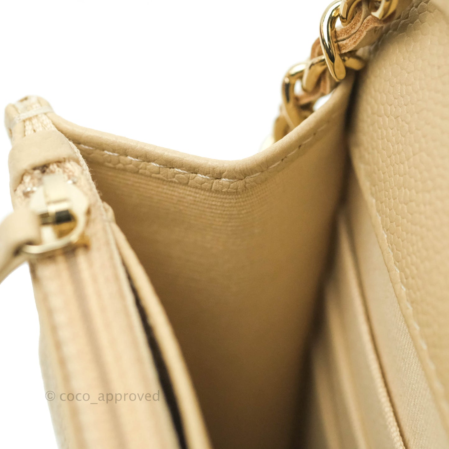 Chanel Quilted Wallet on Chain WOC Beige Caviar Gold Hardware