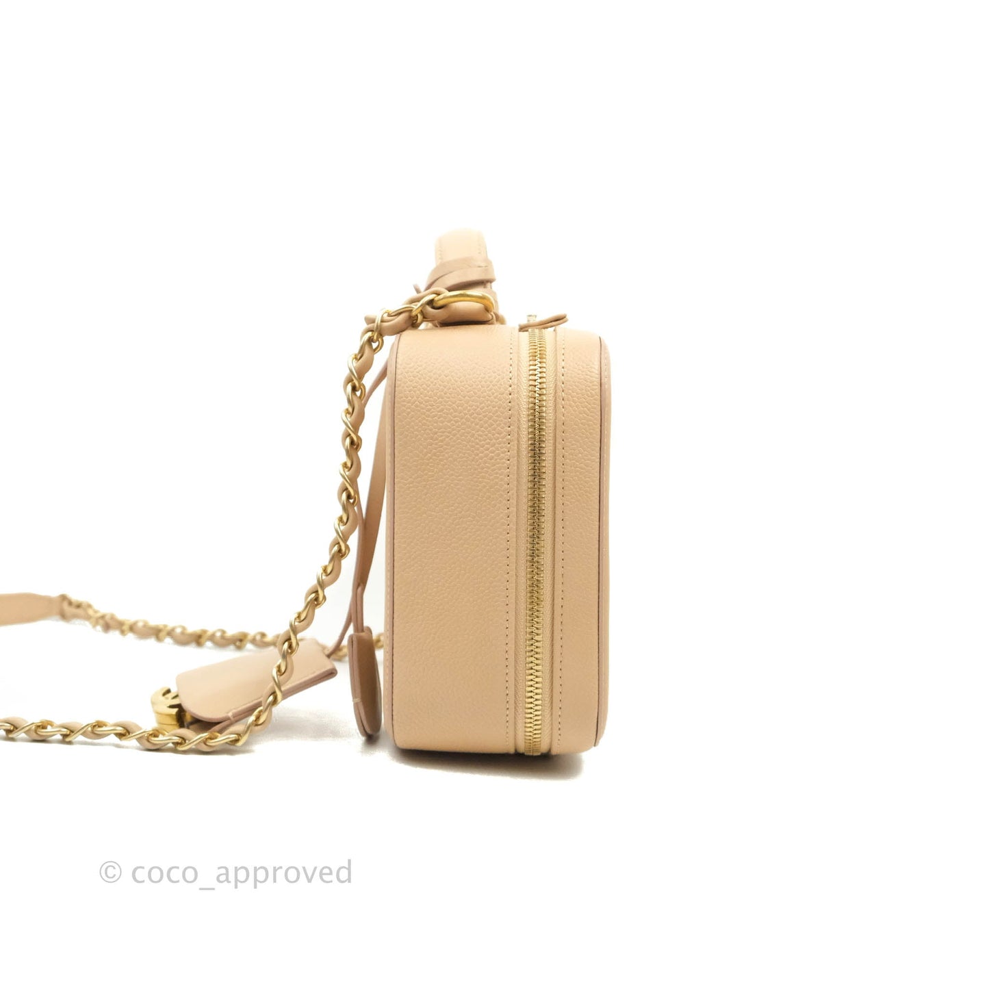 Chanel Quilted Medium CC Filigree Vanity Case Beige Caviar Gold Hardware