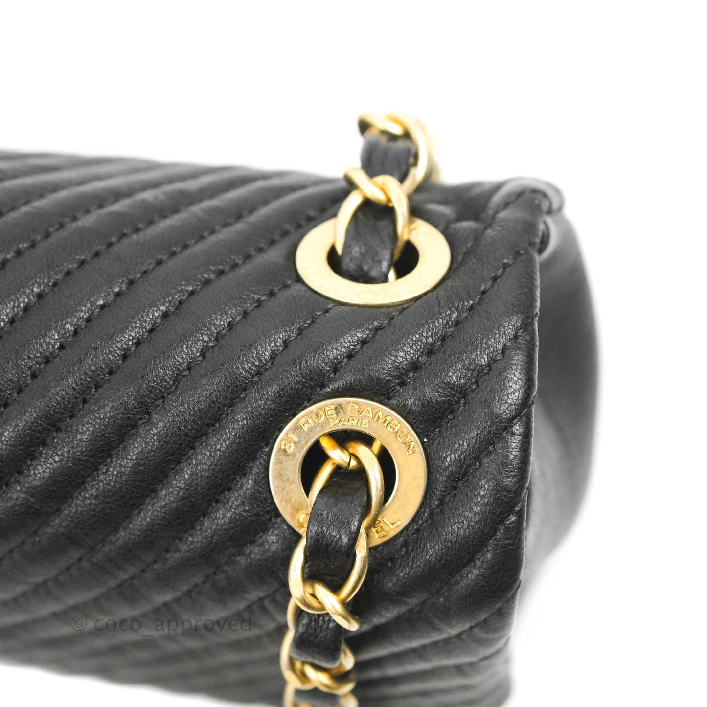Chanel Medium Chevron Surpique Flap Black Calfskin Aged Gold Hardware
