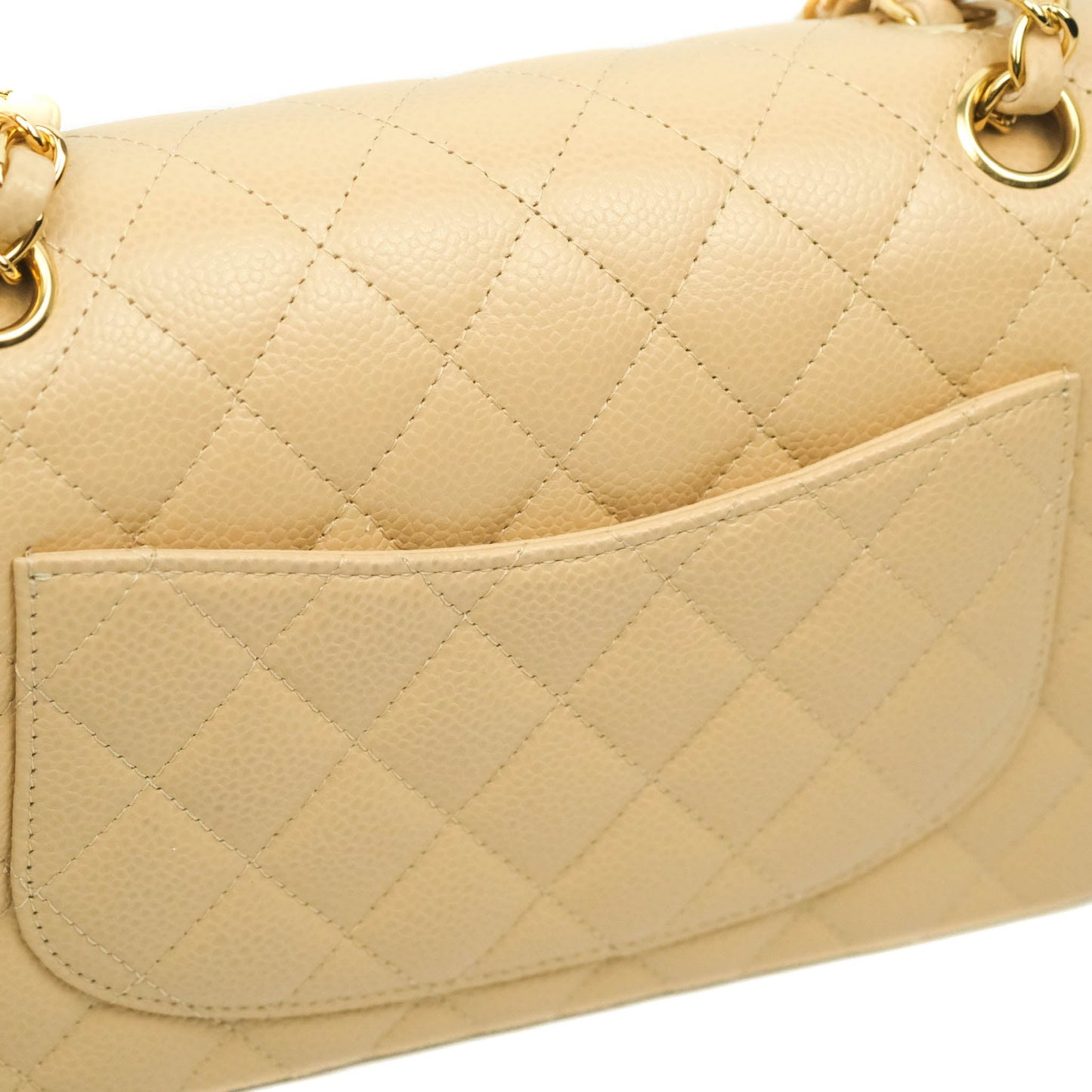 Chanel Small Classic Quilted Flap Beige Caviar Gold Hardware